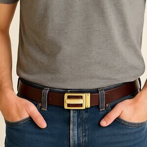 Geoffrey Beene SZ 38 Reversible Belt Black/Mahogany Gold Buckle Made In Italy